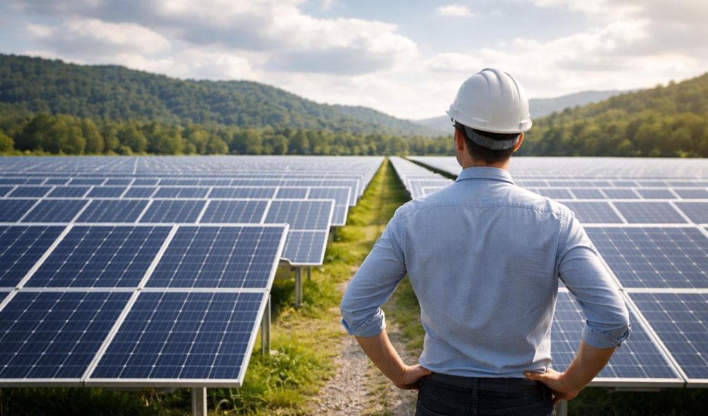 champ-panneaux-solaires-ciel-nuageux