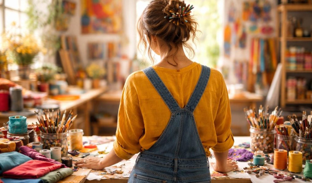 femme-creative-atelier-lumineux-fournitures