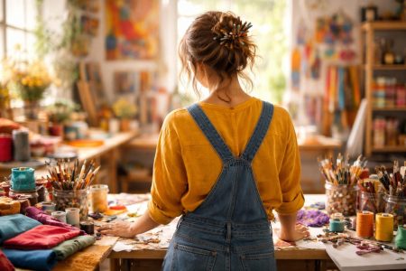 femme-creative-atelier-lumineux-fournitures