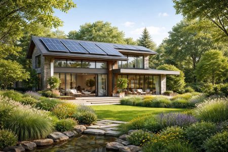 maison-moderne-ecologique-panneaux-solaires-jardin