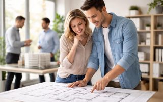 couple-plans-maison-architectes-maquette