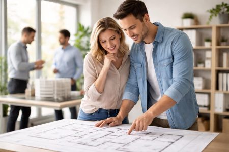 couple-plans-maison-architectes-maquette