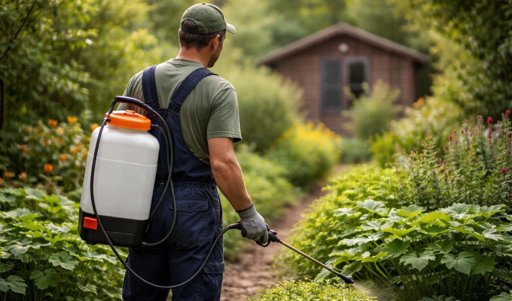 jardinier-vetements-travail-sprayer-jardin-luxuriant