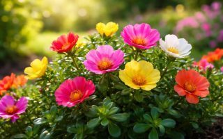 fleurs-pourpier-jardin-flou-ensoleille