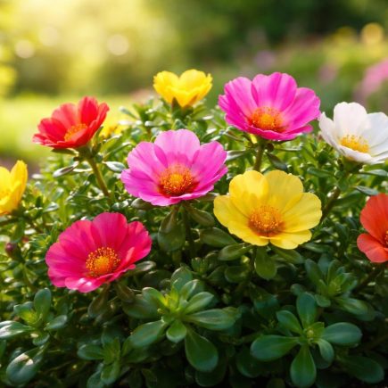 fleurs-pourpier-jardin-flou-ensoleille