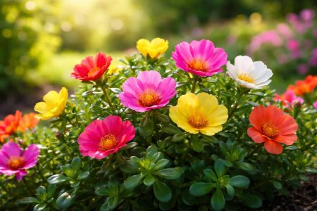 fleurs-pourpier-jardin-flou-ensoleille